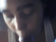 Cute ebony girl blows her bf's cock pov on the bed