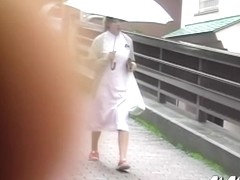 Oriental nurse gets really surprised when she encounters some sharking lad