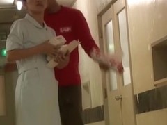 Slim legged bimbo in nurse uniform resisting sharking