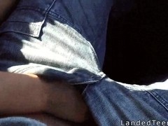 Teen hitchhiker giving double handjob