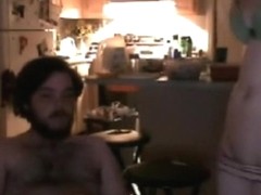 Fat bearded guy gives his gf a doggystyle creampie on cam