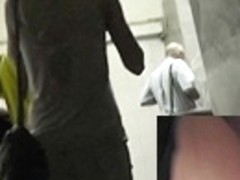 Hawt upskirt hotty in pink suit