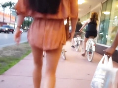 Candid voyeur hot in peach romper incredible legs