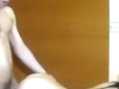 Pony tailed brunette takes its on all fours from the back