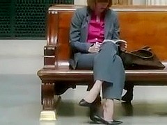 Candid Shoeplay Seated Dipping at Trian Station Feet Face