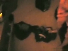 Brunette pushes her bf on the bed, sucks his cock and fucks him.