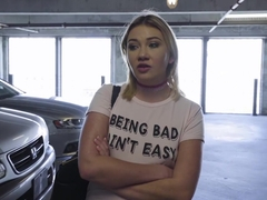 Busty gal Zelda Morrison jumps on hard wood and rides it