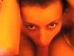 Juvenile brunette hair sweetheart with large love muffins sucks shlong.