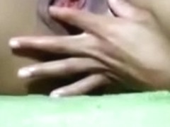 Swarthy girlfriend of mine plays with sex toy and reaches squirting orgasm