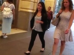 Sexy white girl walking with decent short one.