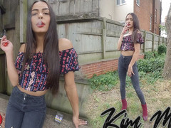 Dark Jeans; Brunette Amateur Smoking Non-nude - Kim Model
