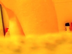 Girl masturbates her hairy pussy with a drumstick in the shower