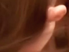 Karla consumes off cum from table