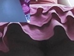 Gal in pink petticoat great upskirting