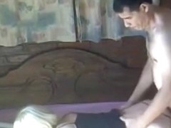 Blonde milf gets doggystyle and missionary fucked on the bed