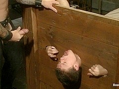 BoundGods : Caged sex slave endures a beating hot wax and hard stockade fuck
