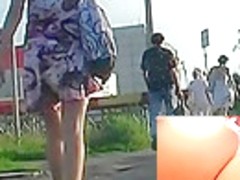 White belt in real street upskirt