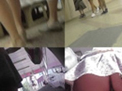 Blonde with flabby ass wears a thong in upskirt video