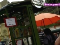 A sweet ass girl in tight pants gets followed by a voyeur