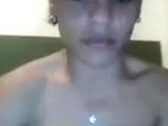 I'm in web cam amateur vid, flashing my ebony boobs