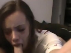 Cute girlfriend sucks boner during the time that stud see tv