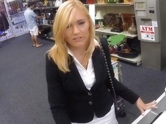 Blonde MILF agrees to have sex in the pawnshop to earn cash