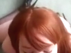 Pretty redhaired slut takes her cum reward