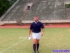 Footballers fuck in lockerroom before bukkake