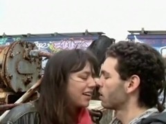 Couple has mutual masturbation and oral sex on a garbage belt