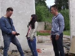 Selena in two guys fuck lina in an outdoor sex video