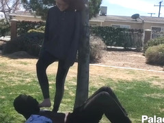 Tall Friend Jumping And Stomping Trample At The Park P2