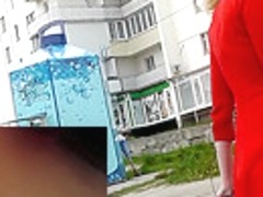 Blonde babe shows her panties in upskirt voyeur video