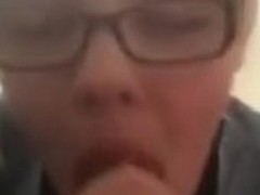 engulfing dad's strapon and swallowing his cum