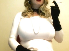 smoking and teasing pink dress