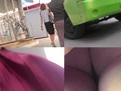 Amateur chick shows off g-string in candid upskirts