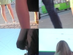 G-string upskirt footage of a redhead on a bus stop