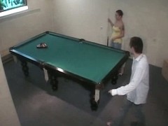 Free voyeur action from amateur couple on the billiard table