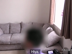 British fake agent fucking ebony babe on the couch
