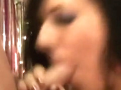 Slim brunette Ashli Orion works her lips and hands on a raging shaft