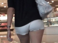 ass tight white shorts see those pink panties