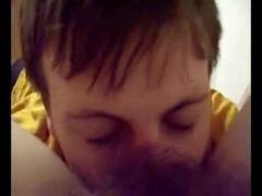 Gf on bed with hairy pussy givin a bj