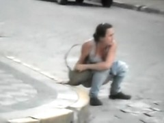 Kinky Maria caught in the kinky outdoor public pissing
