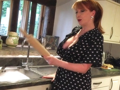 Red XXX fucks the rolling pin in the kitchen