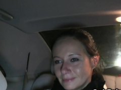 Cheated busty girlfriend fucks in taxi