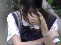 Cheery Japanese schoolgirl gets her boobs licked by some masked stranger