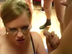 Bukkake party facials for British redhead MILF