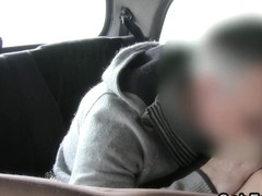 Sexy British slut copulates in fake taxi on backseat