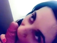 Hot girl gives her bf the perfect teasing eye fuck blowjob with facial