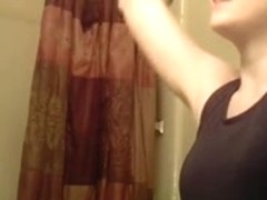 Sexy Babe Changing Top In Bathroom