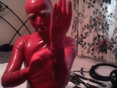 Red Latex Catsuit with Restraints (1 of 2)
